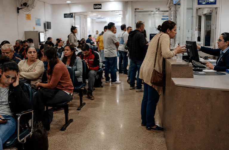 pronto atendimento com paciente em pé esperando